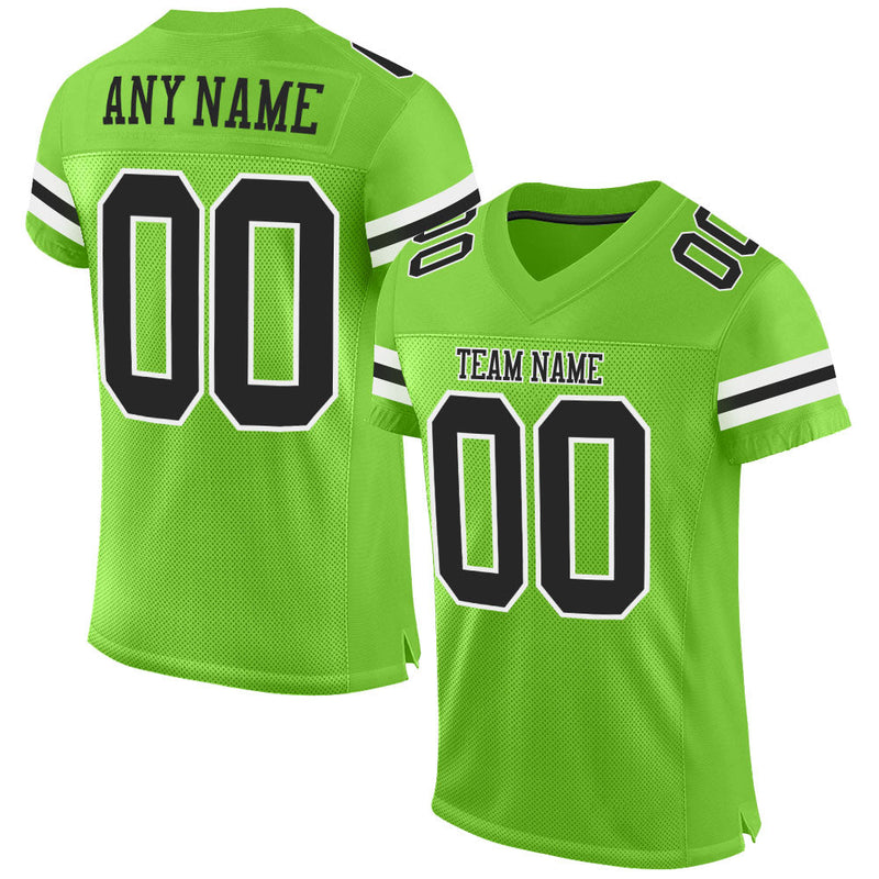 Custom Football Jersey, Neon Green Black White Sportswear Jersey Shirt, Athletic Mesh Moisture Wicking Jersey, Casual Gift for Men