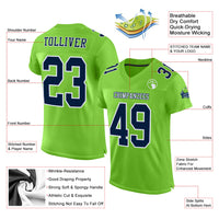 Custom Football Jersey, Neon Green Navy Sportswear Jersey Shirt, Athletic Mesh Moisture Wicking Jersey, Casual Gift for Men, Style NeonGreen0085