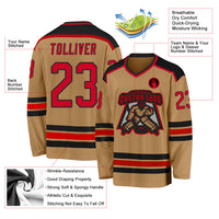 Custom Hockey Jersey, Old Gold Red Black Sportswear Jersey Shirt, Athletic Long Sleeve V Neck Jersey, Casual Gift for Men