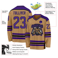 Custom Hockey Jersey, Old Gold Purple Black Sportswear Jersey Shirt, Athletic Long Sleeve V Neck Jersey, Casual Gift for Men, Style OldGold0036