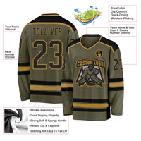 Custom Hockey Jersey, Black Old Gold Sportswear Jersey Shirt, Athletic Long Sleeve V Neck Jersey, Casual Gift for Men, Style Olive0118