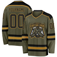 Custom Hockey Jersey, Black Old Gold Sportswear Jersey Shirt, Athletic Long Sleeve V Neck Jersey, Casual Gift for Men, Style Olive0118