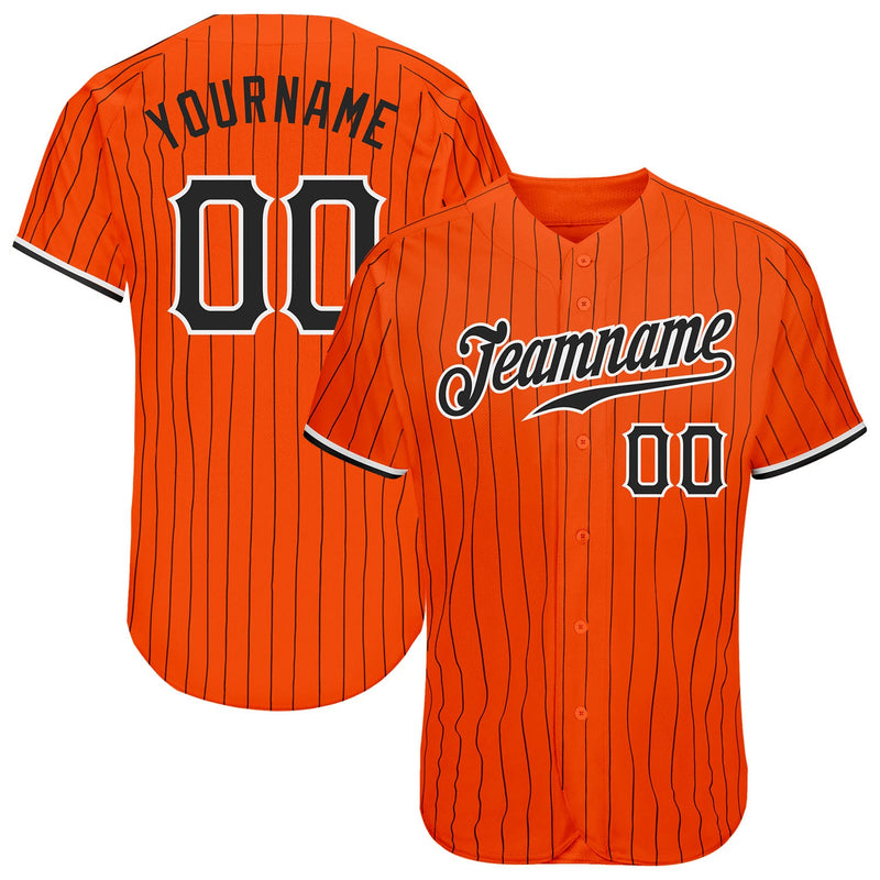 Custom Baseball Jersey, Orange Black White Pinstripe Sportswear Jersey Shirt, Athletic Button Down Moisture Wicking Jersey, Casual Gift for Men