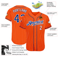 Custom Baseball Jersey, Orange White Royal Pinstripe Sportswear Jersey Shirt, Athletic Button Down Moisture Wicking Jersey, Casual Gift for Men