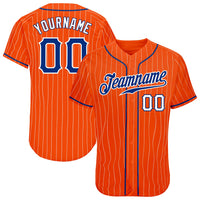 Custom Baseball Jersey, Orange White Royal Pinstripe Sportswear Jersey Shirt, Athletic Button Down Moisture Wicking Jersey, Casual Gift for Men