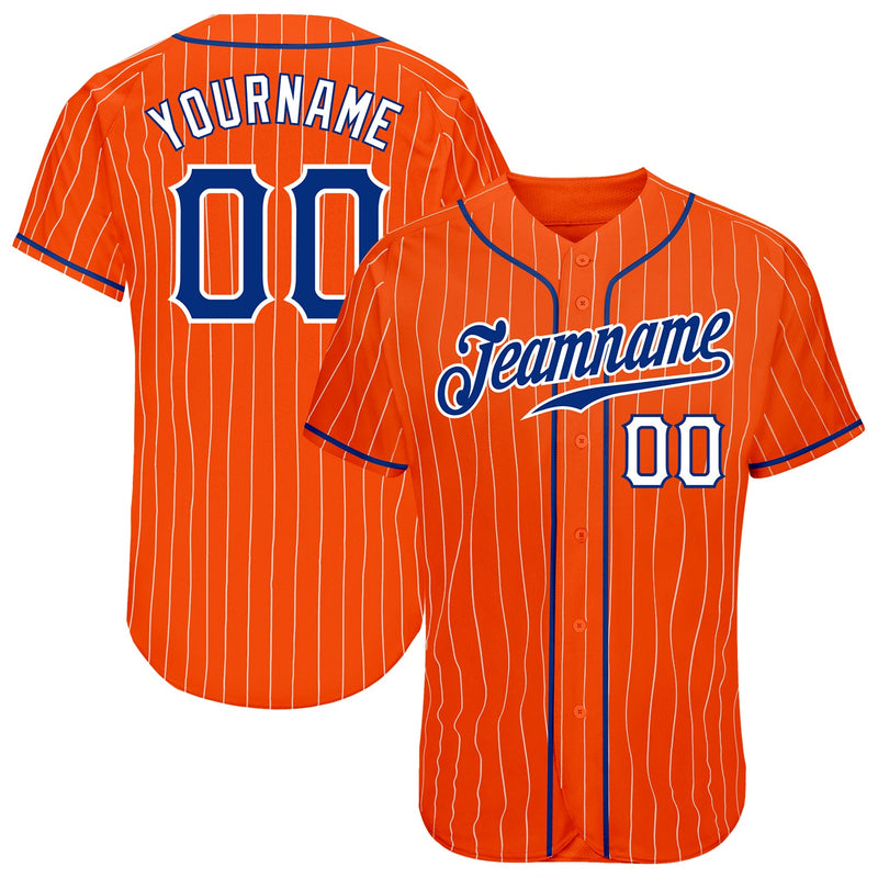Custom Baseball Jersey, Orange White Royal Pinstripe Sportswear Jersey Shirt, Athletic Button Down Moisture Wicking Jersey, Casual Gift for Men