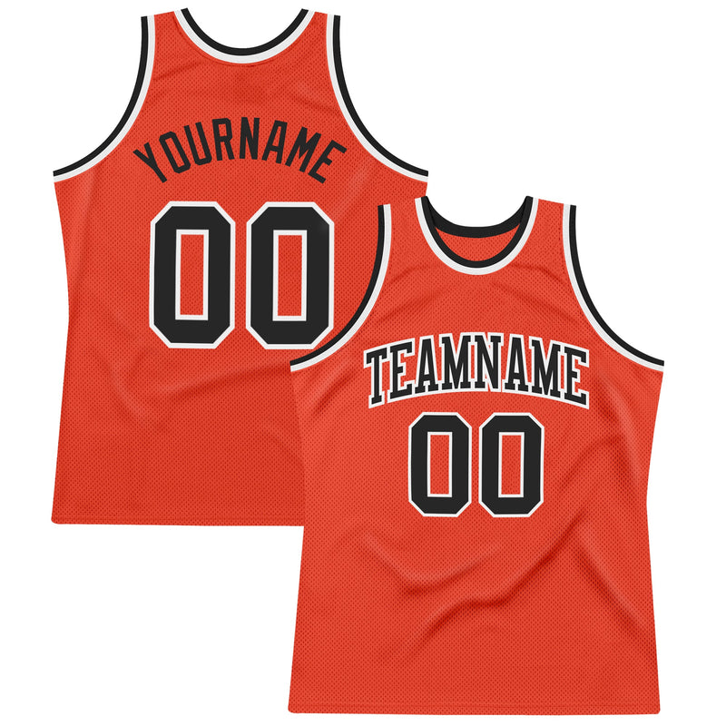 Custom Basketball Jersey, Orange Black White Throwback Sportswear Jersey Shirt, Athletic Mesh Moisture Wicking Jersey, Casual Gift for Men