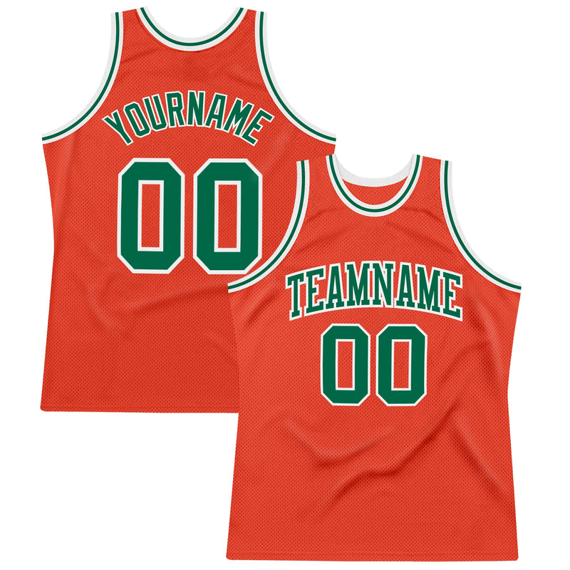 Custom Basketball Jersey, Orange Kelly Green Throwback Sportswear Jersey Shirt, Athletic Mesh Moisture Wicking Jersey, Casual Gift for Men