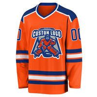 Custom Hockey Jersey, Orange Royal White Sportswear Jersey Shirt, Athletic Long Sleeve V Neck Jersey, Casual Gift for Men, Style Orange0240