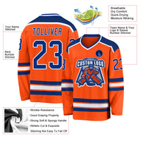 Custom Hockey Jersey, Orange Royal White Sportswear Jersey Shirt, Athletic Long Sleeve V Neck Jersey, Casual Gift for Men, Style Orange0240