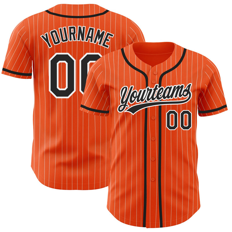 Custom Baseball Jersey, Orange White Black Pinstripe Sportswear Jersey Shirt, Athletic Button Down Moisture Wicking Jersey, Casual Gift for Men