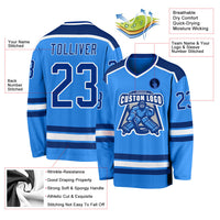 Custom Hockey Jersey, Blue Royal White Sportswear Jersey Shirt, Athletic Long Sleeve V Neck Jersey, Casual Gift for Men