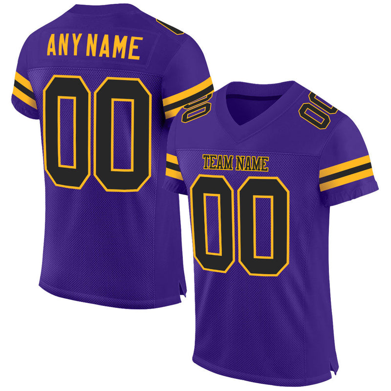 Custom Football Jersey, Purple Black Gold Sportswear Jersey Shirt, Athletic Mesh Moisture Wicking Jersey, Casual Gift for Men