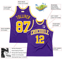 Custom Basketball Jersey, Purple Gold White Throwback Sportswear Jersey Shirt, Athletic Mesh Moisture Wicking Jersey, Casual Gift for Men