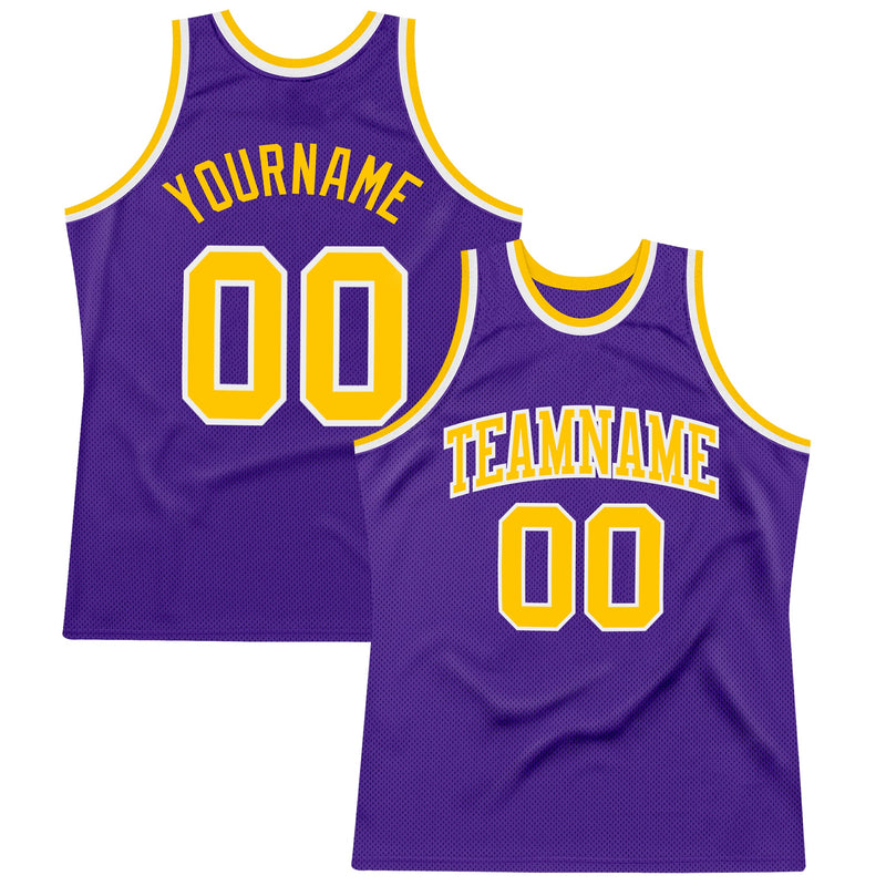 Custom Basketball Jersey, Purple Gold White Throwback Sportswear Jersey Shirt, Athletic Mesh Moisture Wicking Jersey, Casual Gift for Men