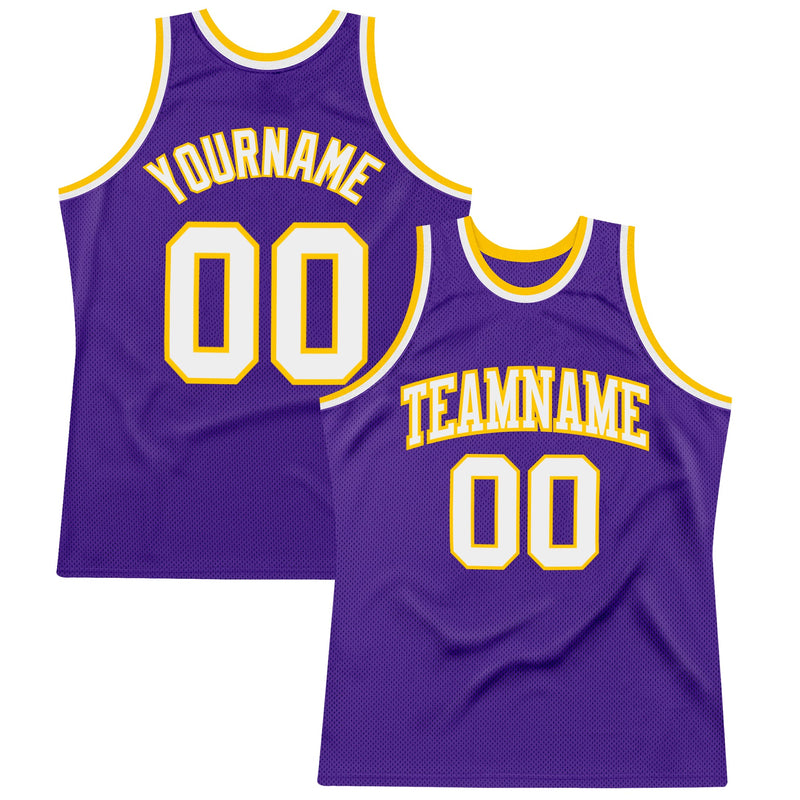 Custom Basketball Jersey, Purple White Gold Throwback Sportswear Jersey Shirt, Athletic Mesh Moisture Wicking Jersey, Casual Gift for Men
