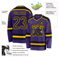 Custom Hockey Jersey, Purple Black Gold Sportswear Jersey Shirt, Athletic Long Sleeve V Neck Jersey, Casual Gift for Men, Style Purple0286