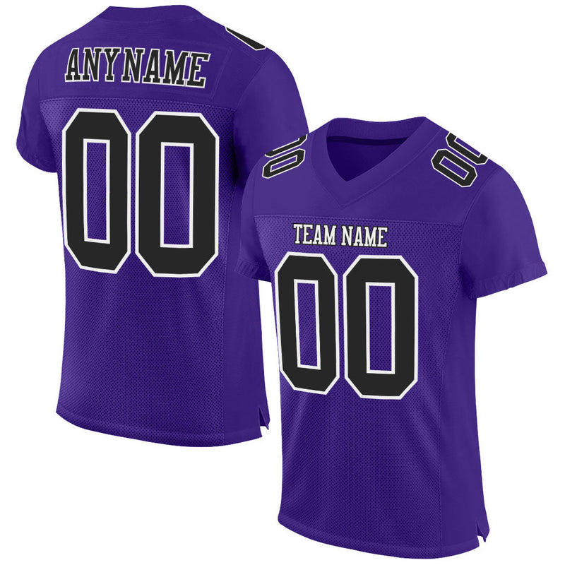 Custom Football Jersey, Purple Black White Sportswear Jersey Shirt, Athletic Mesh Moisture Wicking Jersey, Casual Gift for Men