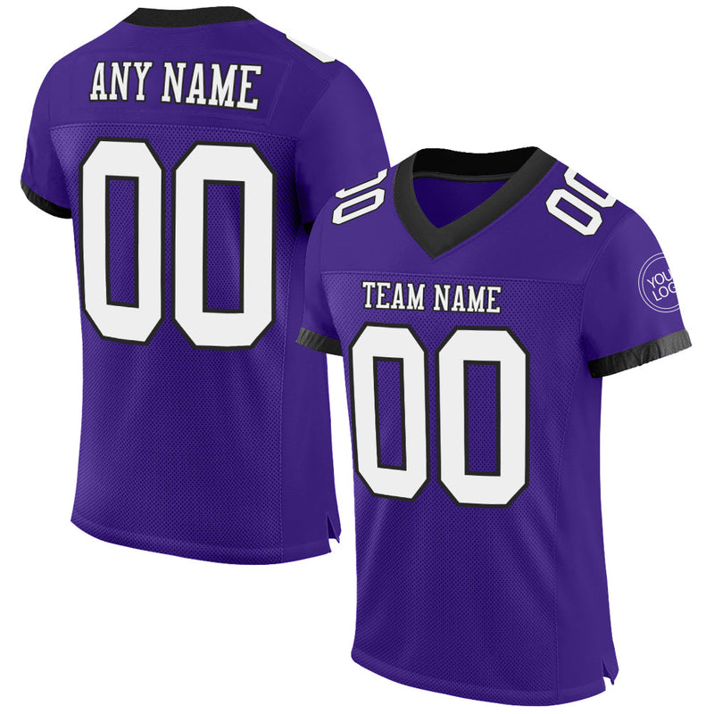 Custom Football Jersey, Purple White Black Sportswear Jersey Shirt, Athletic Mesh Moisture Wicking Jersey, Casual Gift for Men, Style Purple0453