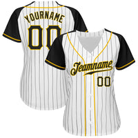 Custom Baseball Jersey, White Black Gold Pinstripe Sportswear Jersey Shirt, Athletic Button Down Moisture Wicking Jersey, Casual Gift for Men