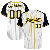 Custom Baseball Jersey, White Black Gold Pinstripe Sportswear Jersey Shirt, Athletic Button Down Moisture Wicking Jersey, Casual Gift for Men