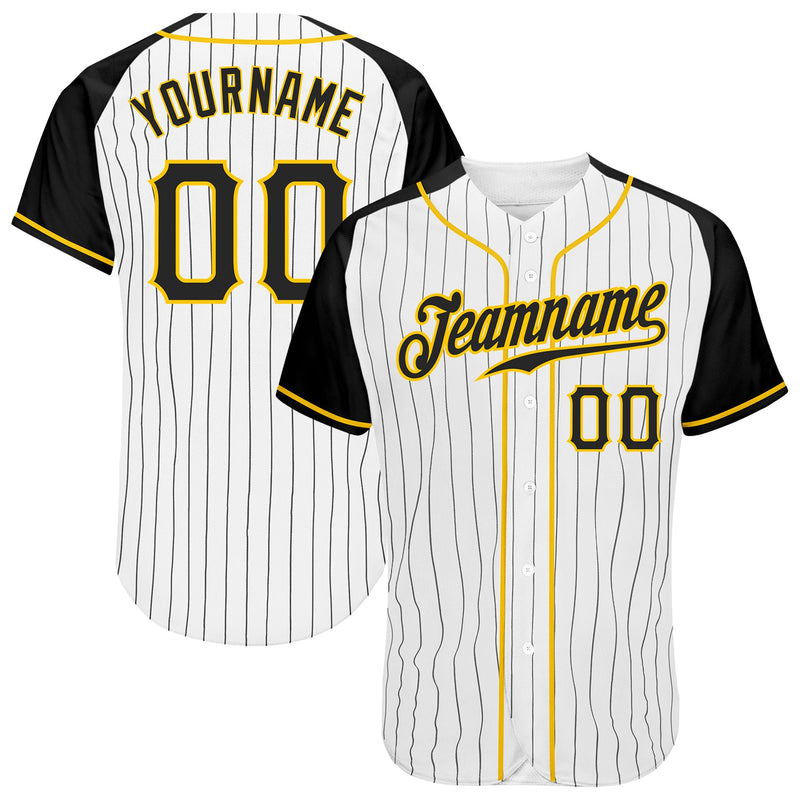 Custom Baseball Jersey, White Black Gold Pinstripe Sportswear Jersey Shirt, Athletic Button Down Moisture Wicking Jersey, Casual Gift for Men