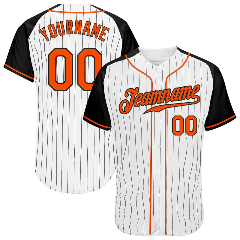 Custom Baseball Jersey, White Black Orange Pinstripe Sportswear Jersey Shirt, Athletic Button Down Moisture Wicking Jersey, Casual Gift for Men