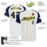 Custom Baseball Jersey, White Navy Gold Pinstripe Sportswear Jersey Shirt, Athletic Button Down Moisture Wicking Jersey, Casual Gift for Men