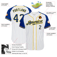 Custom Baseball Jersey, White Royal Gold Pinstripe Sportswear Jersey Shirt, Athletic Button Down Moisture Wicking Jersey, Casual Gift for Men