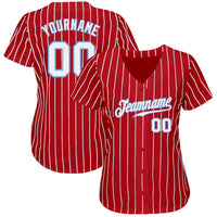 Custom Baseball Jersey, Red White Light Blue Sportswear Jersey Shirt, Athletic Button Down Moisture Wicking Jersey, Casual Gift for Men