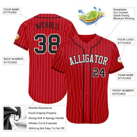 Custom Baseball Jersey, Red White Black Pinstripe Sportswear Jersey Shirt, Athletic Button Down Moisture Wicking Jersey, Casual Gift for Men