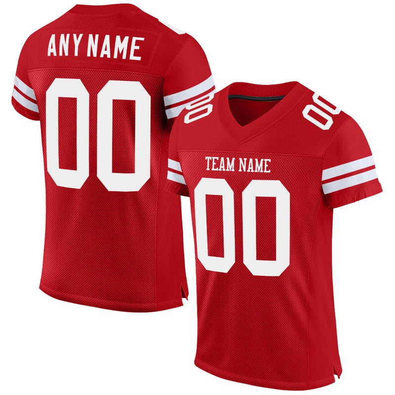 Custom Football Jersey, Red White Sportswear Jersey Shirt, Athletic Mesh Moisture Wicking Jersey, Casual Gift for Men