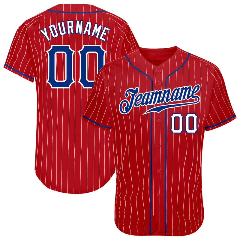 Custom Baseball Jersey, Red White Royal Pinstripe Sportswear Jersey Shirt, Athletic Button Down Moisture Wicking Jersey, Casual Gift for Men