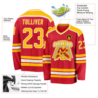 Custom Hockey Jersey, Red Gold White Sportswear Jersey Shirt, Athletic Long Sleeve V Neck Jersey, Casual Gift for Men