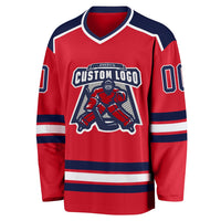 Custom Hockey Jersey, Red Navy White Sportswear Jersey Shirt, Athletic Long Sleeve V Neck Jersey, Casual Gift for Men