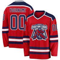 Custom Hockey Jersey, Red Navy White Sportswear Jersey Shirt, Athletic Long Sleeve V Neck Jersey, Casual Gift for Men