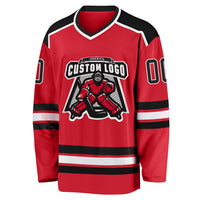 Custom Hockey Jersey, Red Black White Sportswear Jersey Shirt, Athletic Long Sleeve V Neck Jersey, Casual Gift for Men, Style Red0481