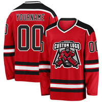Custom Hockey Jersey, Red Black White Sportswear Jersey Shirt, Athletic Long Sleeve V Neck Jersey, Casual Gift for Men, Style Red0481
