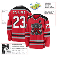Custom Hockey Jersey, Red White Black Sportswear Jersey Shirt, Athletic Long Sleeve V Neck Jersey, Casual Gift for Men, Style Red0482