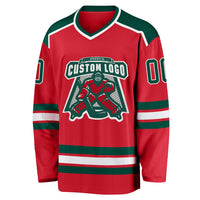 Custom Hockey Jersey, Red Green White Sportswear Jersey Shirt, Athletic Long Sleeve V Neck Jersey, Casual Gift for Men, Style Red0487
