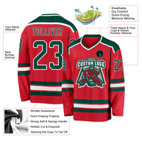 Custom Hockey Jersey, Red Green White Sportswear Jersey Shirt, Athletic Long Sleeve V Neck Jersey, Casual Gift for Men, Style Red0487