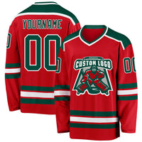 Custom Hockey Jersey, Red Green White Sportswear Jersey Shirt, Athletic Long Sleeve V Neck Jersey, Casual Gift for Men, Style Red0487