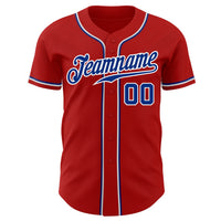 Custom Baseball Jersey, Red Royal White Sportswear Jersey Shirt, Athletic Button Down Moisture Wicking Jersey, Casual Gift for Men