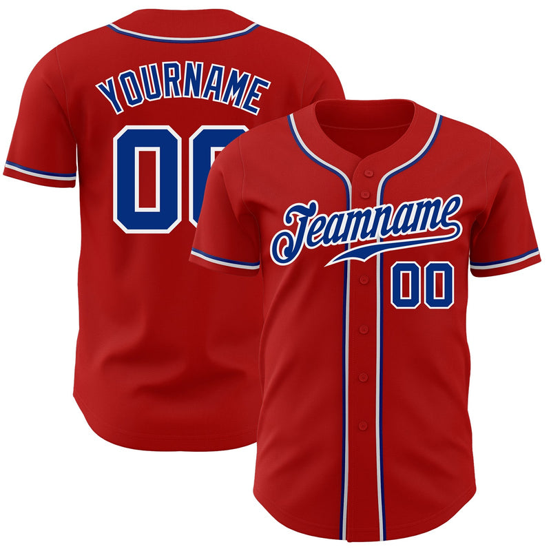 Custom Baseball Jersey, Red Royal White Sportswear Jersey Shirt, Athletic Button Down Moisture Wicking Jersey, Casual Gift for Men