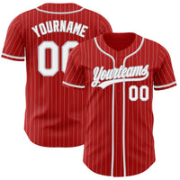Custom Baseball Jersey, Red White Gray Pinstripe Sportswear Jersey Shirt, Athletic Button Down Moisture Wicking Jersey, Casual Gift for Men