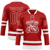 Custom Hockey Jersey, Red White Sportswear Jersey Shirt, Athletic Long Sleeve V Neck Jersey, Casual Gift for Men, Style Red0797