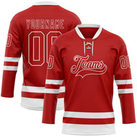 Custom Hockey Jersey, Red White Sportswear Jersey Shirt, Athletic Long Sleeve V Neck Jersey, Casual Gift for Men, Style Red0797