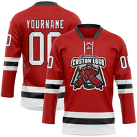 Custom Hockey Jersey, Red White Black Sportswear Jersey Shirt, Athletic Long Sleeve V Neck Jersey, Casual Gift for Men, Style Red0803