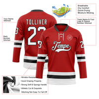 Custom Hockey Jersey, Red White Black Sportswear Jersey Shirt, Athletic Long Sleeve V Neck Jersey, Casual Gift for Men, Style Red0803