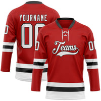 Custom Hockey Jersey, Red White Black Sportswear Jersey Shirt, Athletic Long Sleeve V Neck Jersey, Casual Gift for Men, Style Red0803